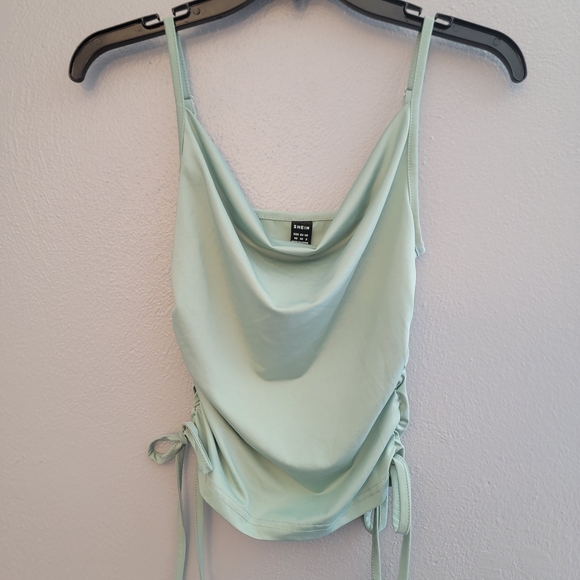 SHEIN Tops - Shein Mint Green Cowl Neck Ruched Side Tank Top